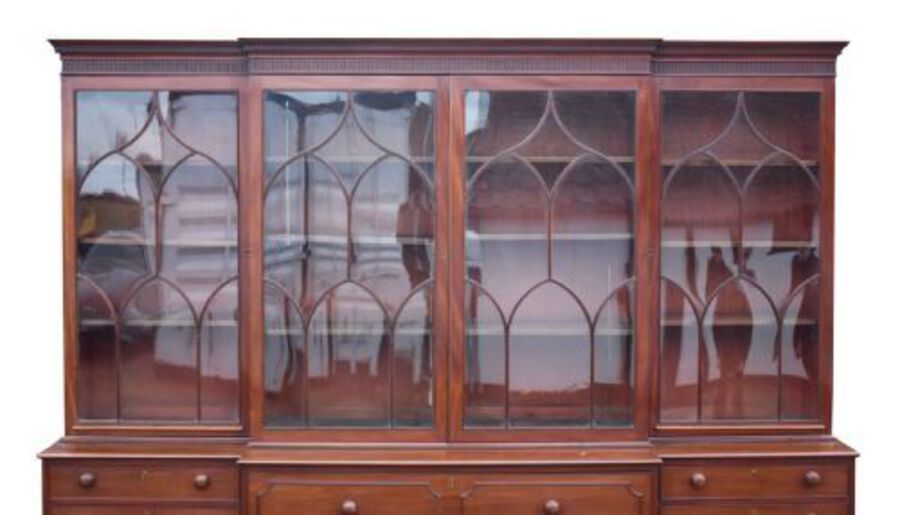 Antique 18th Century George III Mahogany Breakfront Bookcase
