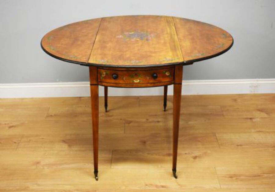 20th Century Edwardian Mahogany Hand Painted Satinwood Pembroke Table