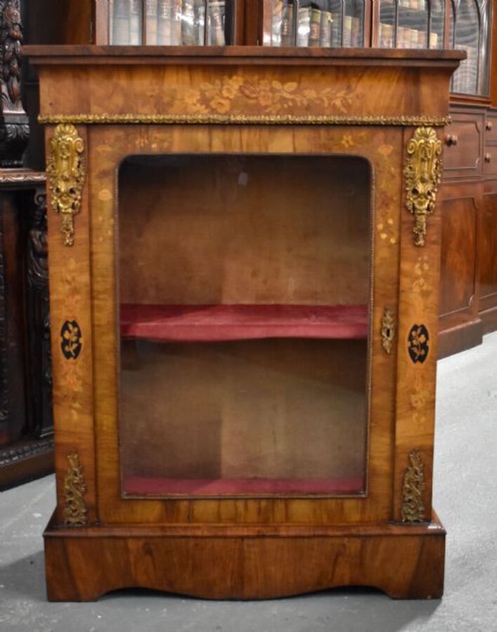 Victorian Walnut and Marquetry Inlaid Pier Cabinet