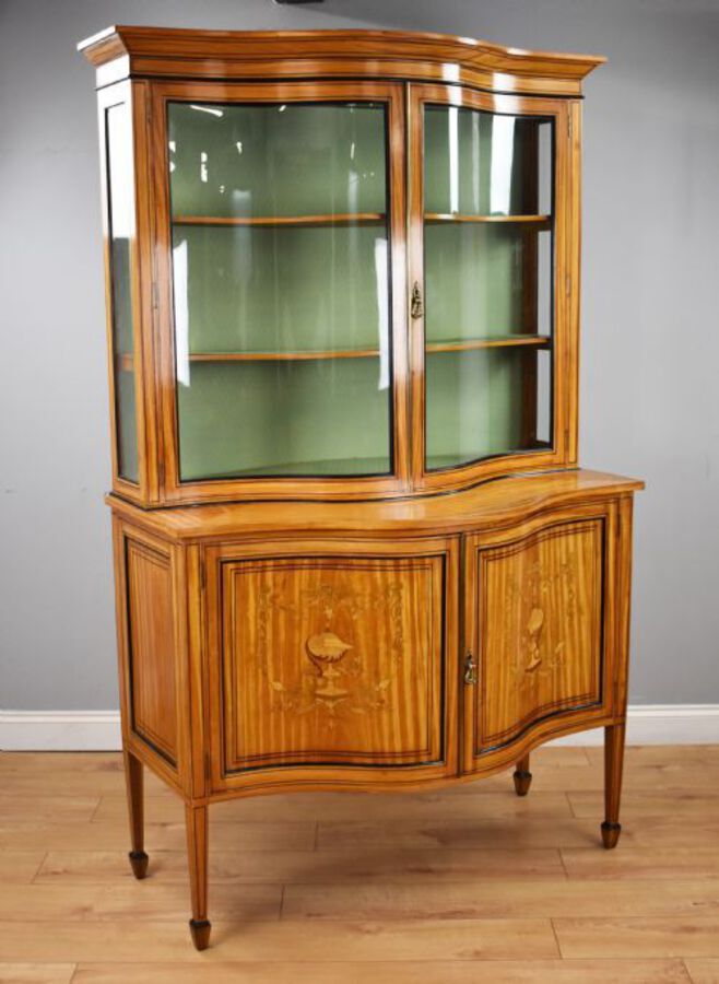 19th Century Satinwood Serpentine Display Cabinet