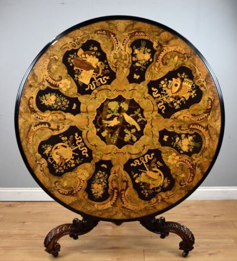 Victorian Burr Walnut & Marquetry Circular Breakfast Table