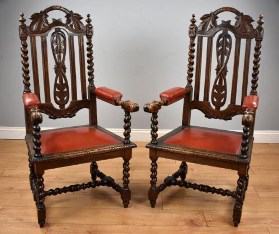 Pair Oak Barley Twist Armchairs