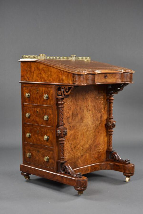 Victorian Burr Walnut Inlaid Davenport