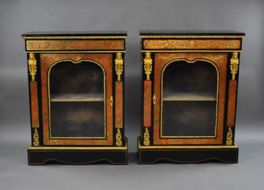 Pair of Ebonised Boulle Pier Cabinets