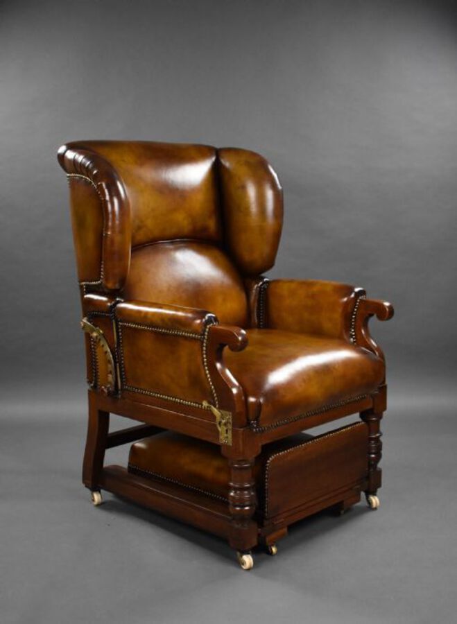 Victorian Leather Reclining Armchair by Foots Patent Chairs