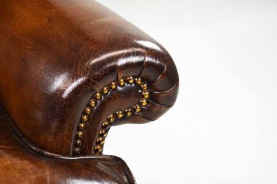 Antique George II Brown Leather Armchair
