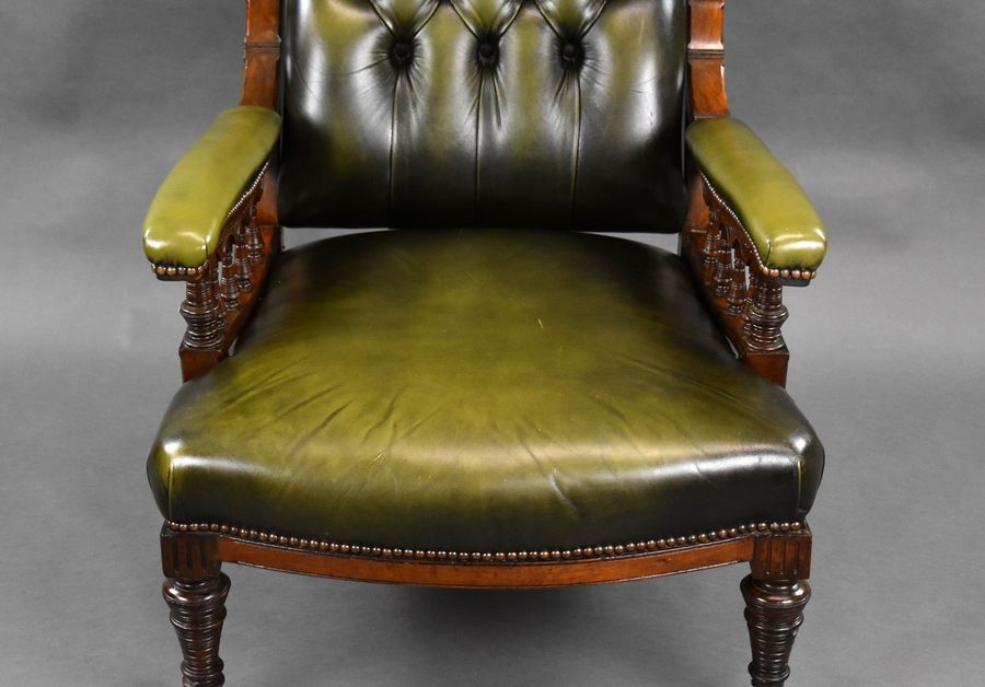 Antique Victorian Mahogany Leather Armchair