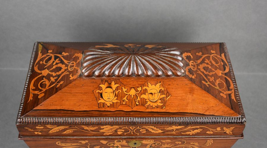 Antique Victorian Rosewood Inlaid Marquetry Tea Caddy