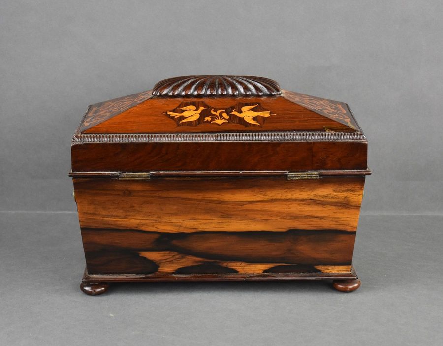 Antique Victorian Rosewood Inlaid Marquetry Tea Caddy