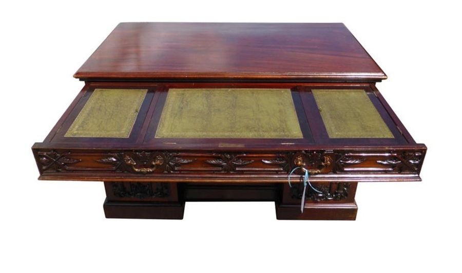 Antique 19th Century Victorian Carved Mahogany Desk