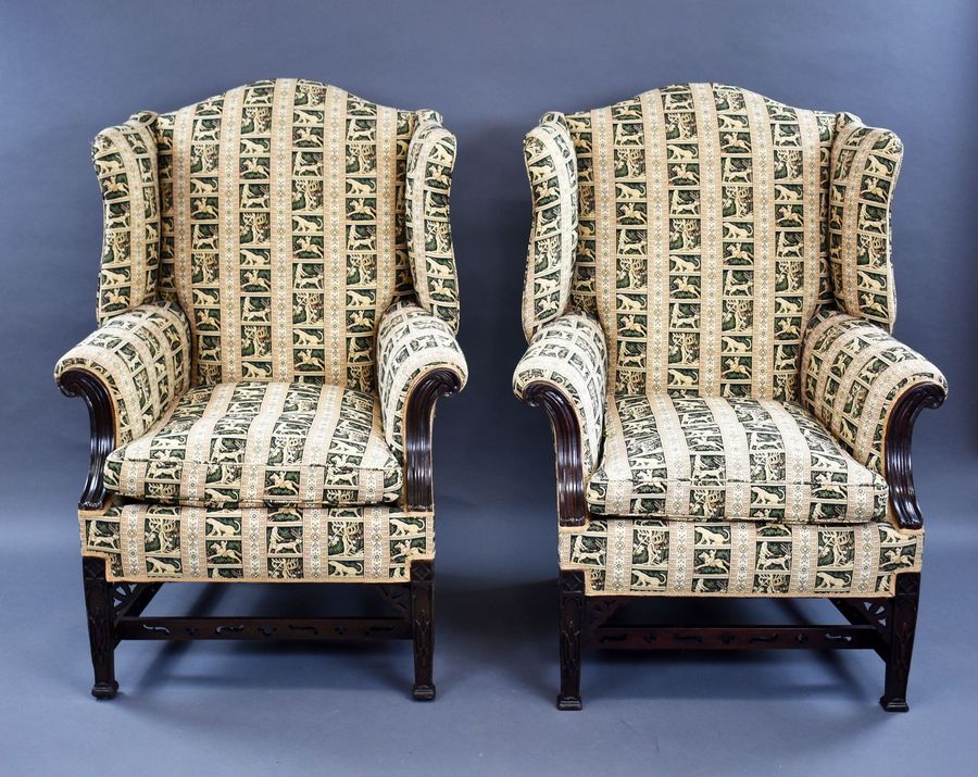 Antique Pair of Victorian Wing Back Armchairs