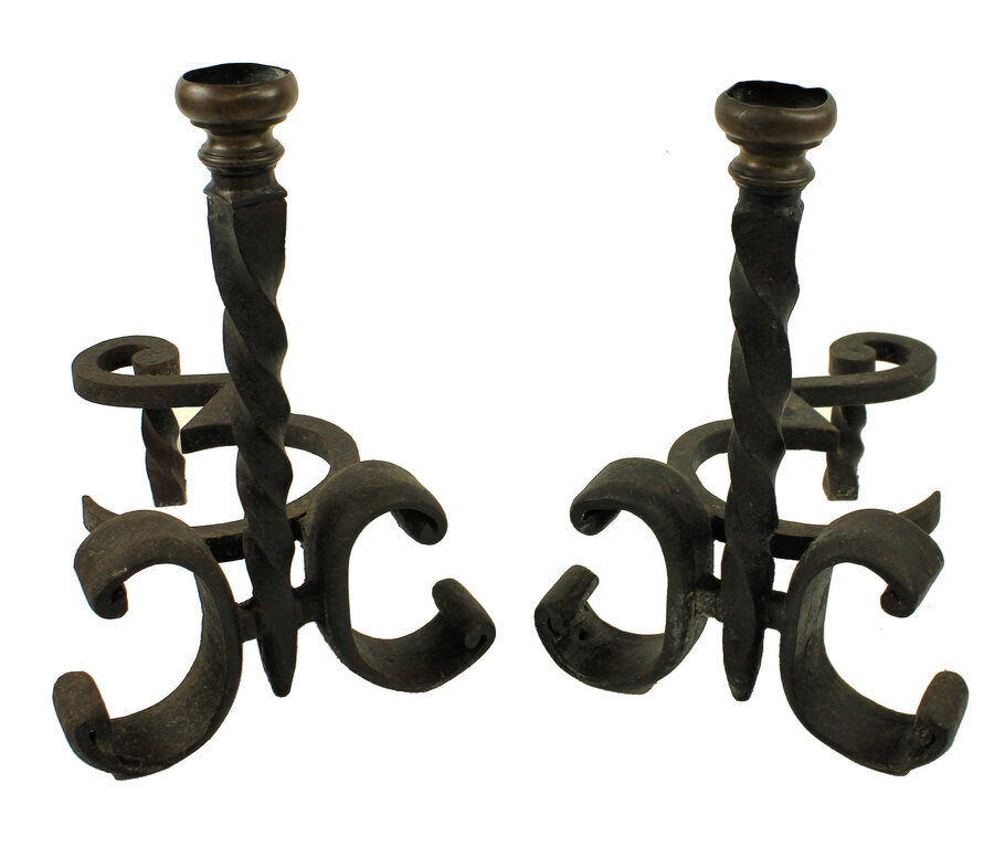 A PAIR OF WROUGHT IRON CHENET