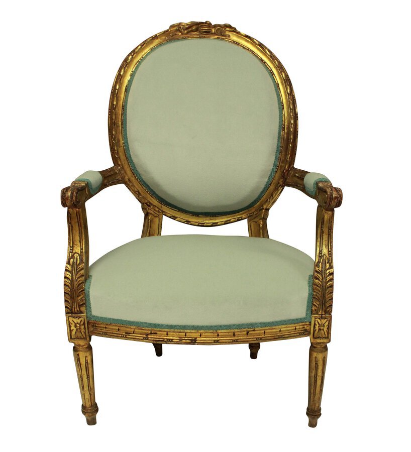 Antique A PAIR OF LOUIS XVI STYLE GILT WOOD ARMCHAIRS