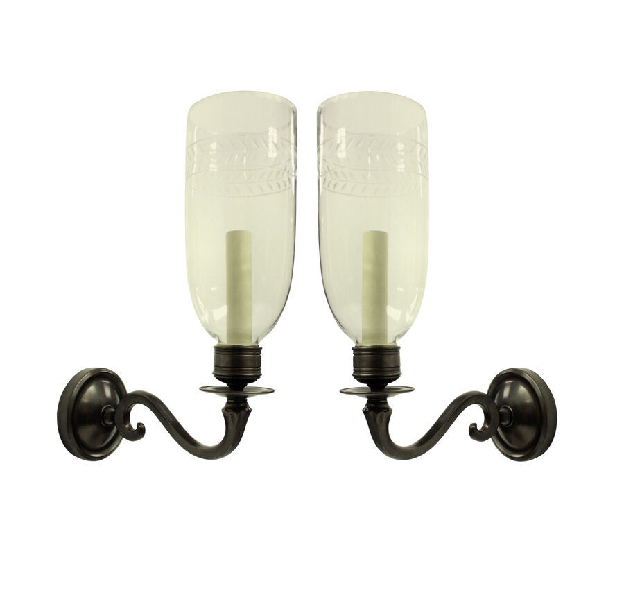Antique A PAIR OF REGENCY STYLE WALL LIGHTS WITH STORM SHADES