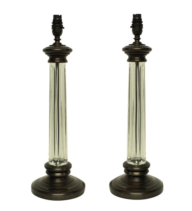A PAIR OF GLASS COLUMN LAMPS