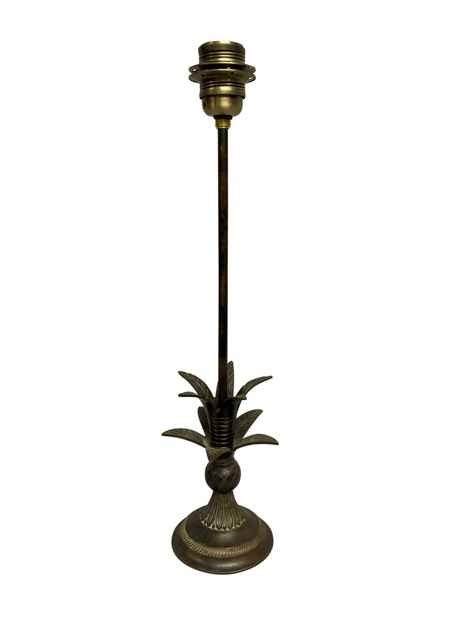 A SMALL BROWN HAND PATINATED BRONZE PALM TREE LAMP