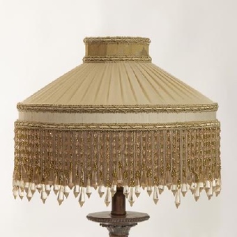 Pleated silk ‘Bali’ Design in Champagne with Beaded trim suitable for a standard lamp