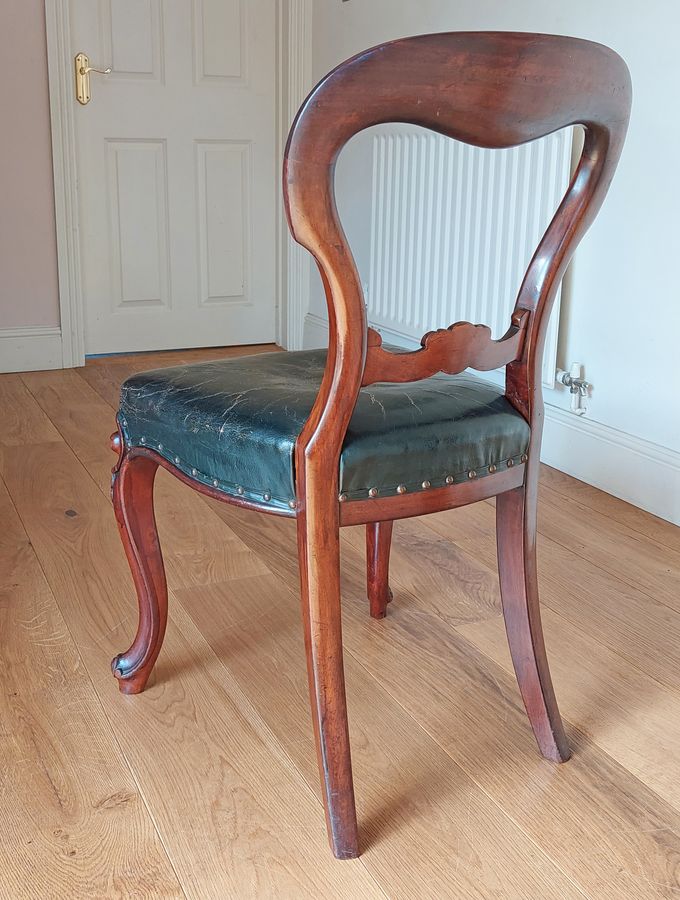 Antique Mid 19thC Mahogany Balloon Back Side or Desk Chair with Leather Seat