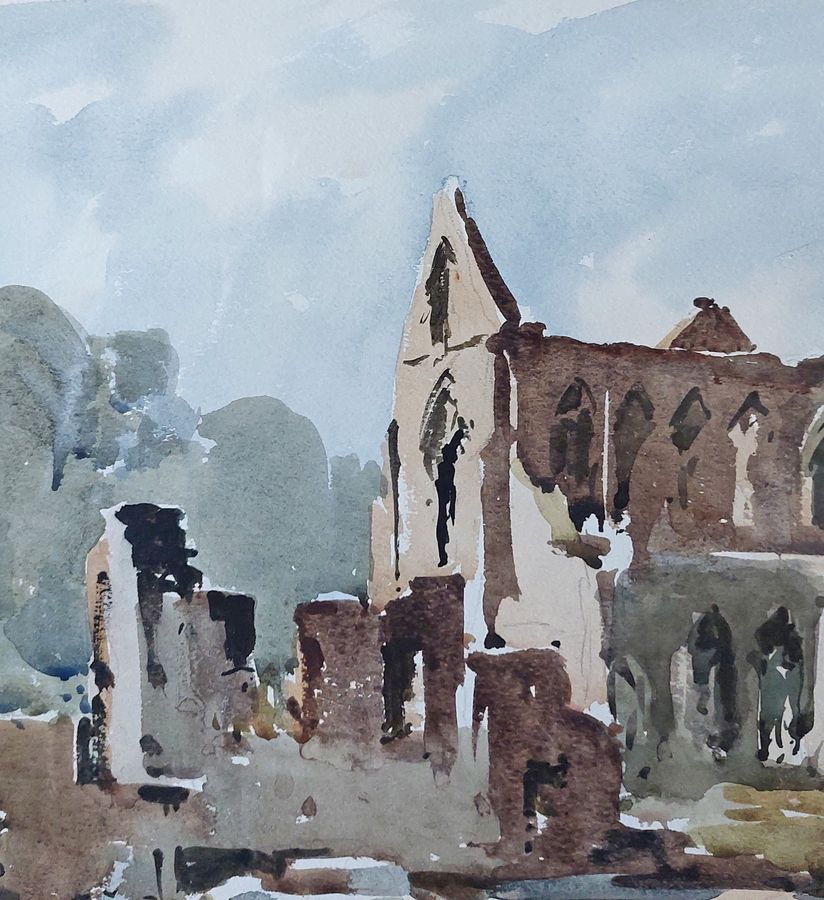 Antique Original Framed Watercolour of Tintern Abbey Ruins, ca 1960s? by Edward Wesson