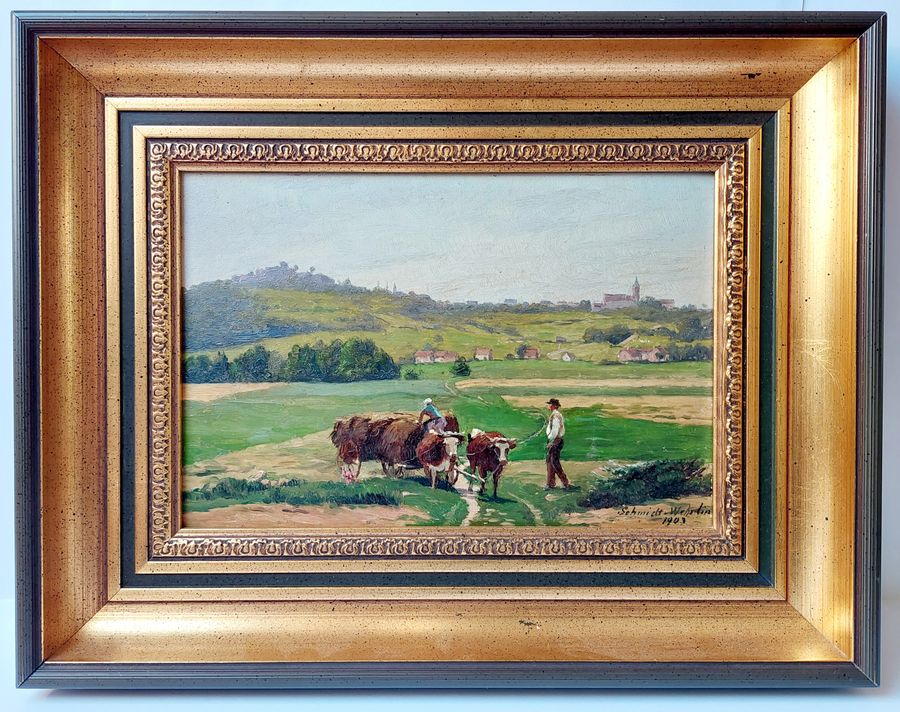 Gilt-Framed Original Oil Painting on Board 'Lichtenberg, Alsace Lorraine' by Emile Schmidt-Wehrli...