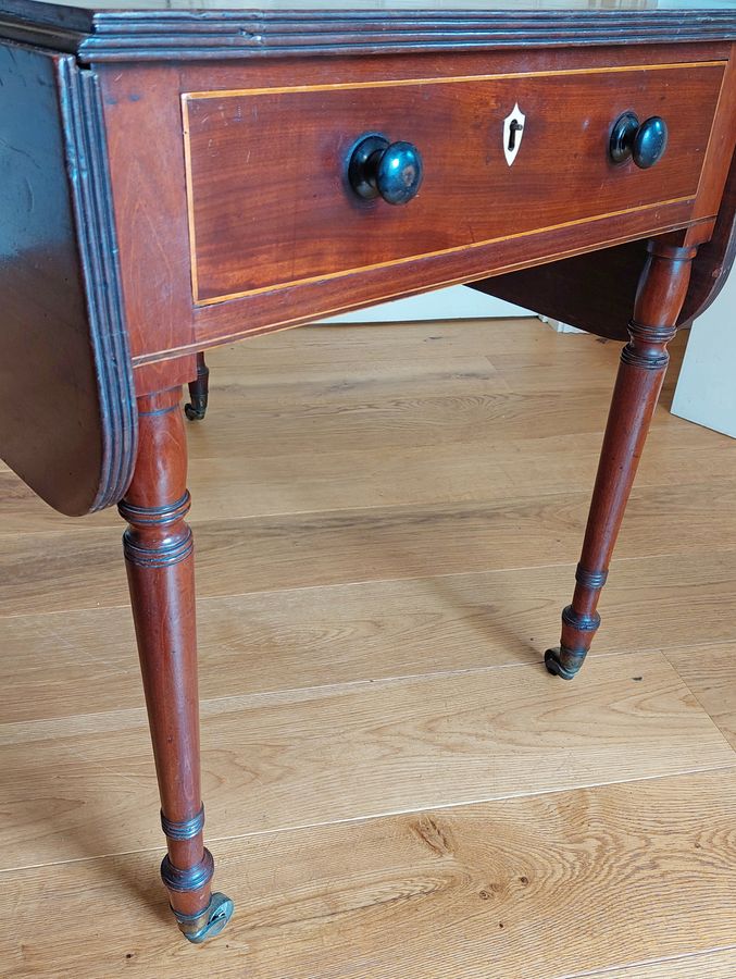 Antique Regency Mahogany 2-Drawer Pembroke Table with Fitted Caddy