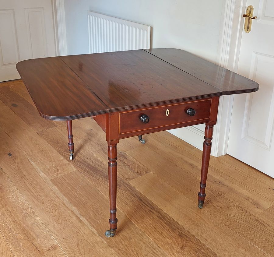 Antique Regency Mahogany 2-Drawer Pembroke Table with Fitted Caddy