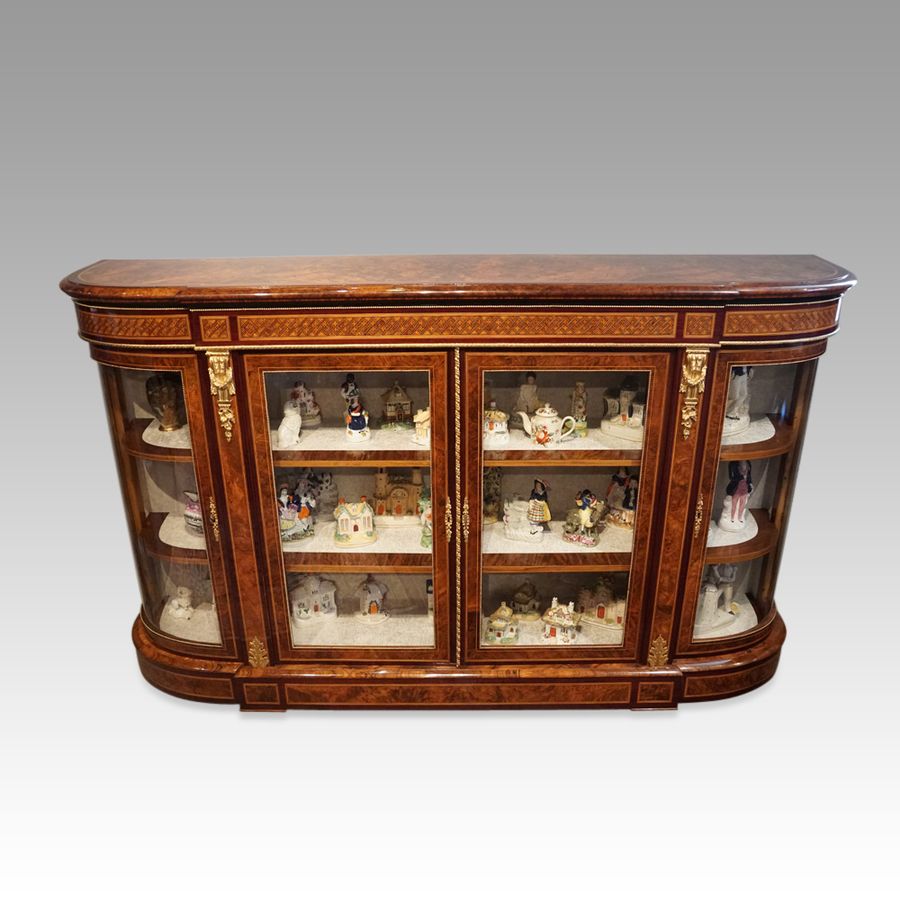 Victorian walnut credenza display cabinet