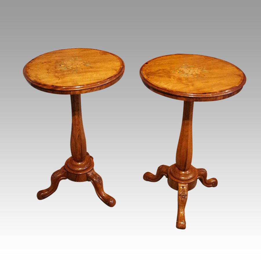 Pair Victorian walnut marquetry wine tables