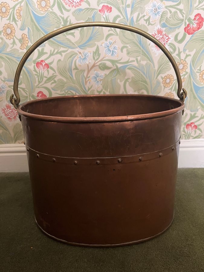 19c Copper and brass coal bucket