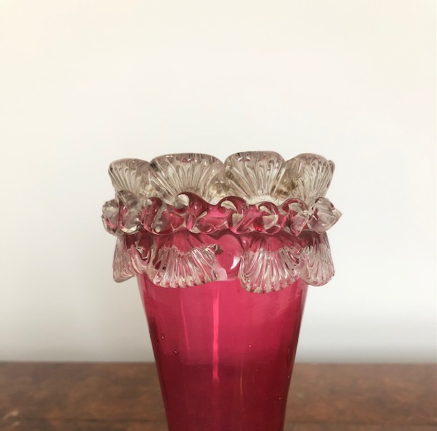 Antique Pair Of Antique Victorian Quality Cranberry Vases