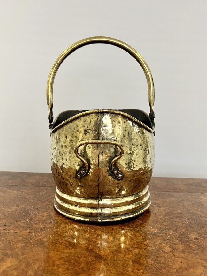 Antique Victorian Quality Brass Helmet Coal Scuttle