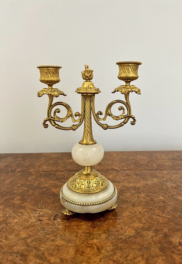 Antique Pair of antique Victorian quality ormolu and marble candelabras 