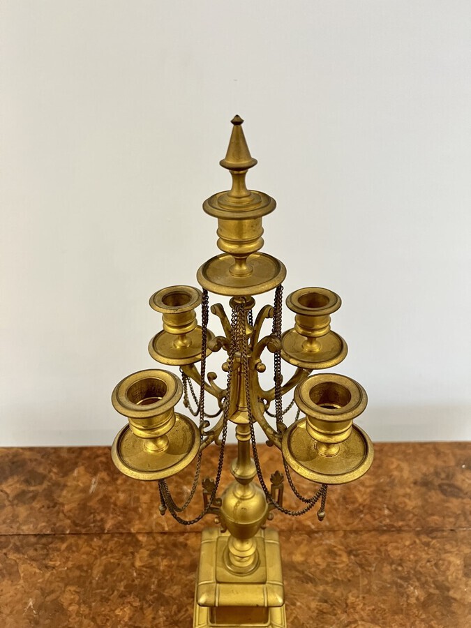 Antique Large pair of antique Victorian quality gilded brass candelabras 