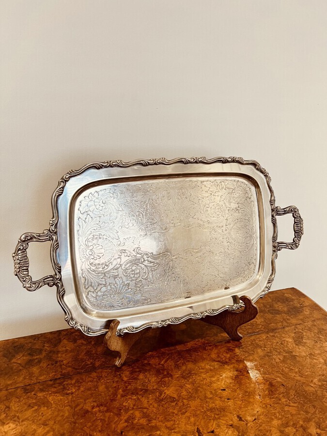 Antique Large antique quality silver plated engraved tea tray