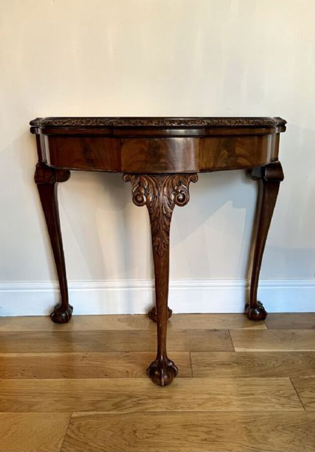 Antique ANTIQUE QUALITY FIGURED WALNUT CARD TABLE (MAPLE & CO)