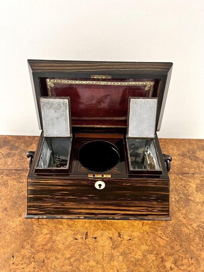 Antique Fantastic quality antique regency coromandel wood tea caddy 