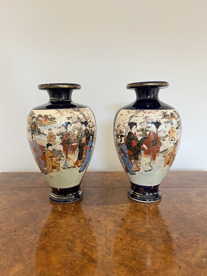 Large pair of antique quality Japanese satsuma vases