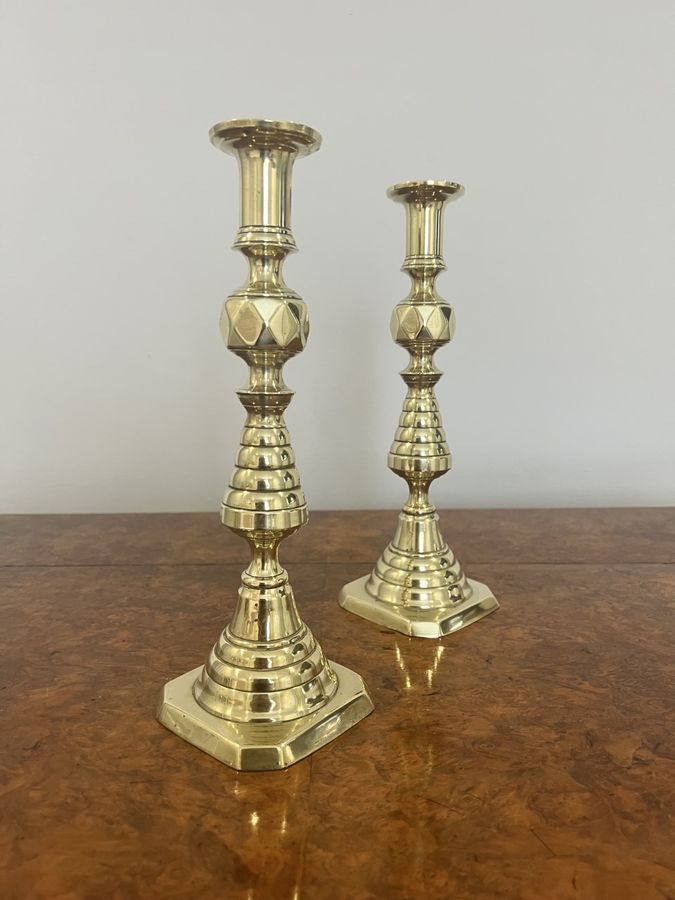 Antique Quality pair of antique Victorian brass candlesticks 