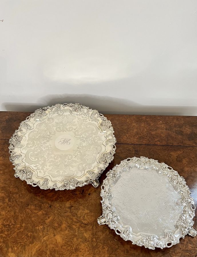 Antique Pair of antique Edwardian engraved silver plated trays 