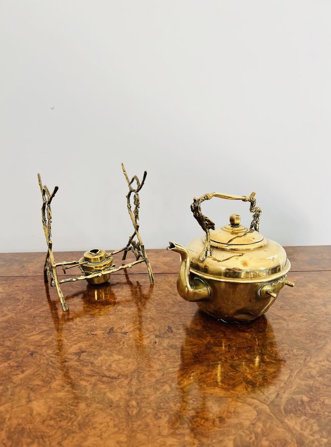 Antique Antique Victorian quality brass spirit kettle and stand 
