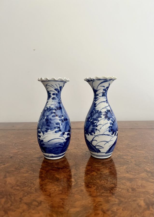Quality pair of antique Japanese imari blue and white baluster vases