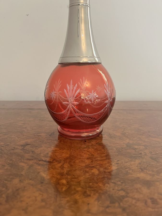 Antique Superb antique Edwardian cranberry glass wine decanter