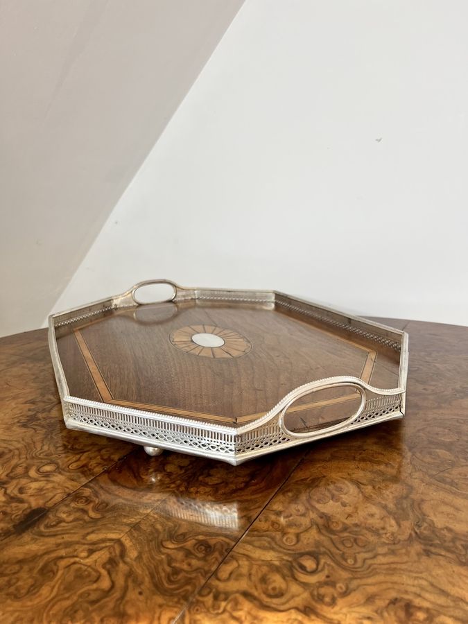 Antique Stunning quality antique Edwardian silver plated gallery inlaid tray