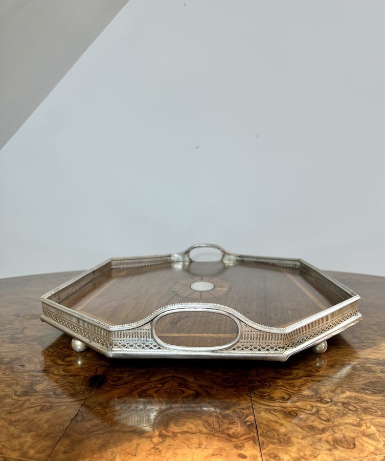Antique Stunning quality antique Edwardian silver plated gallery inlaid tray