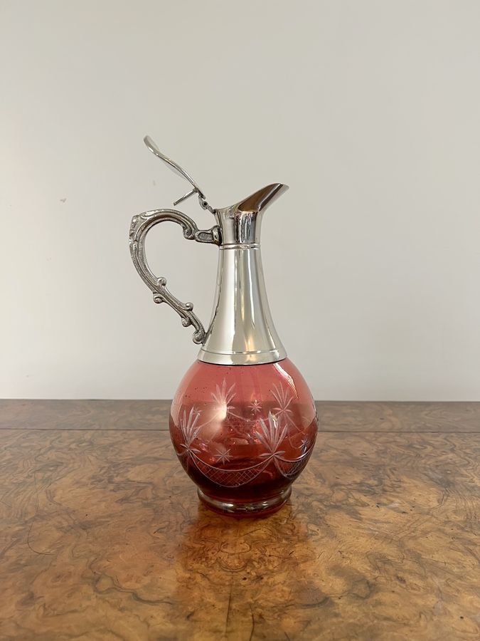 Antique Quality antique Edwardian cranberry glass wine decanter 
