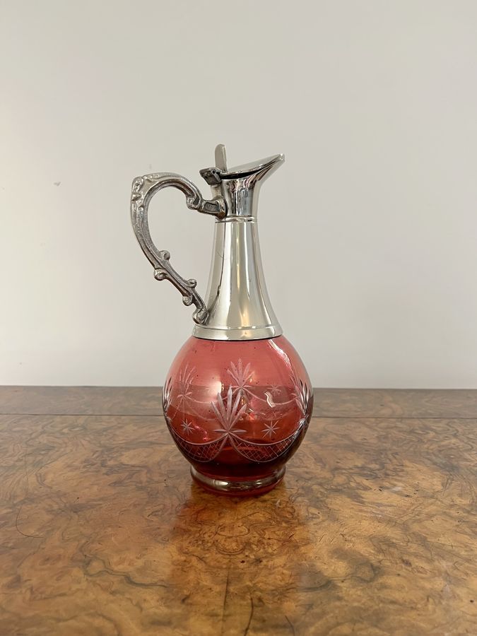 Antique Quality antique Edwardian cranberry glass wine decanter 