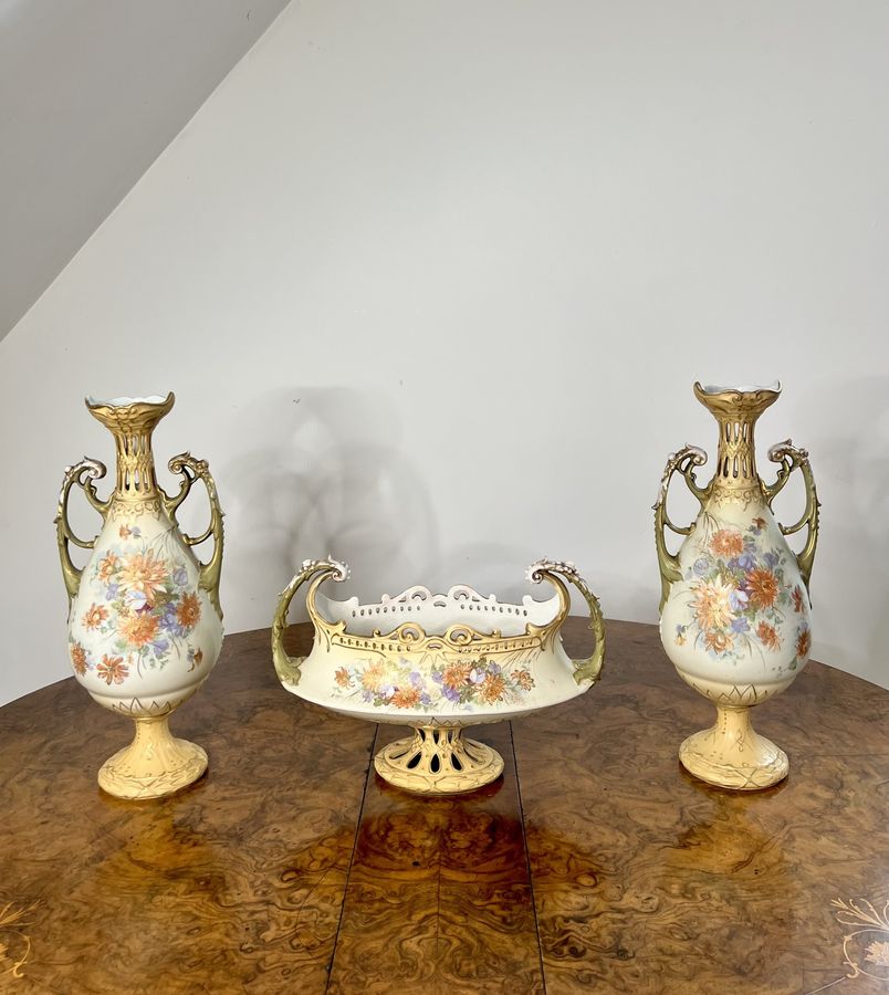 Outstanding quality antique Royal Vienna centrepiece and side vases