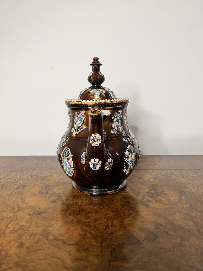 Antique Large unusual antique Bargeware tea pot 