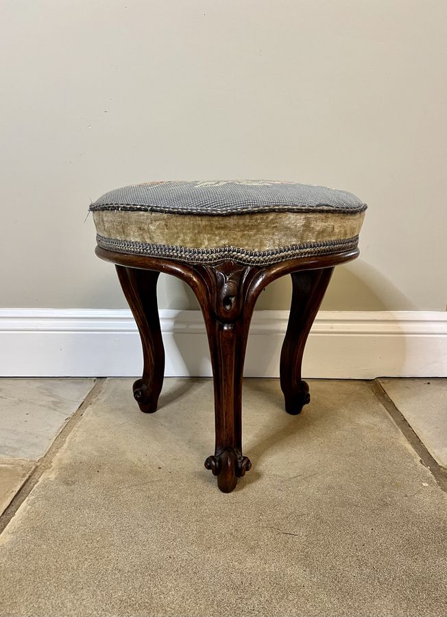 Antique Antique Victorian quality carved walnut stool 