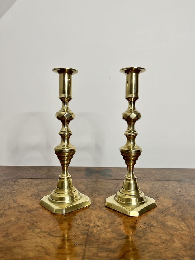 Antique Lovely pair of antique Victorian brass candlesticks 
